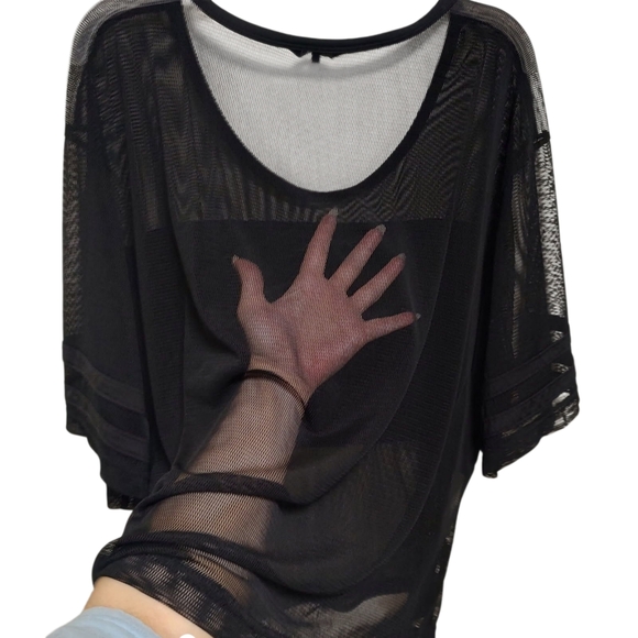 Bebe Sport Black Mesh Logo Active Top Boxy T-Shirt - Picture 4 of 11